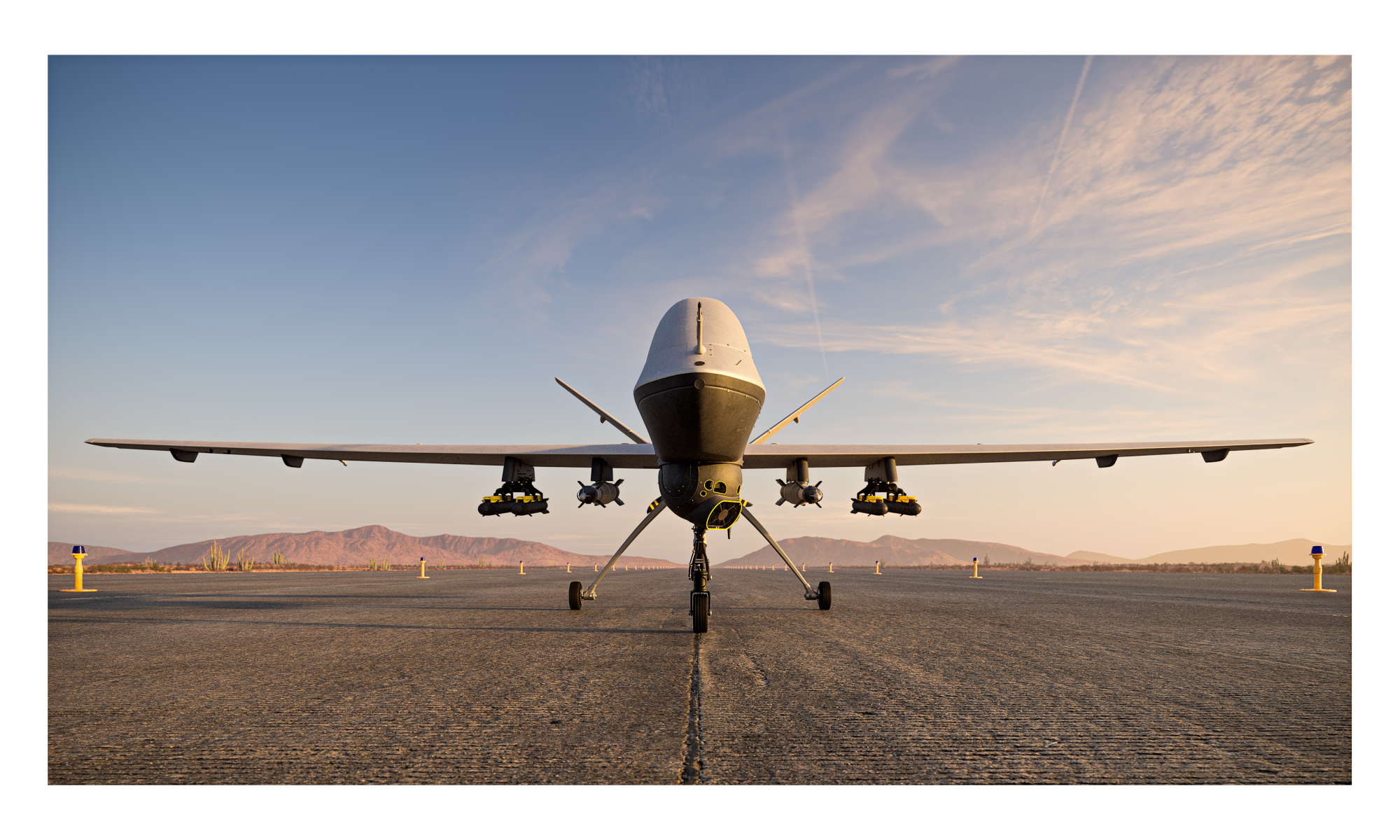 3D illustration in 3ds Max: Reaper drone on a desert landing strip