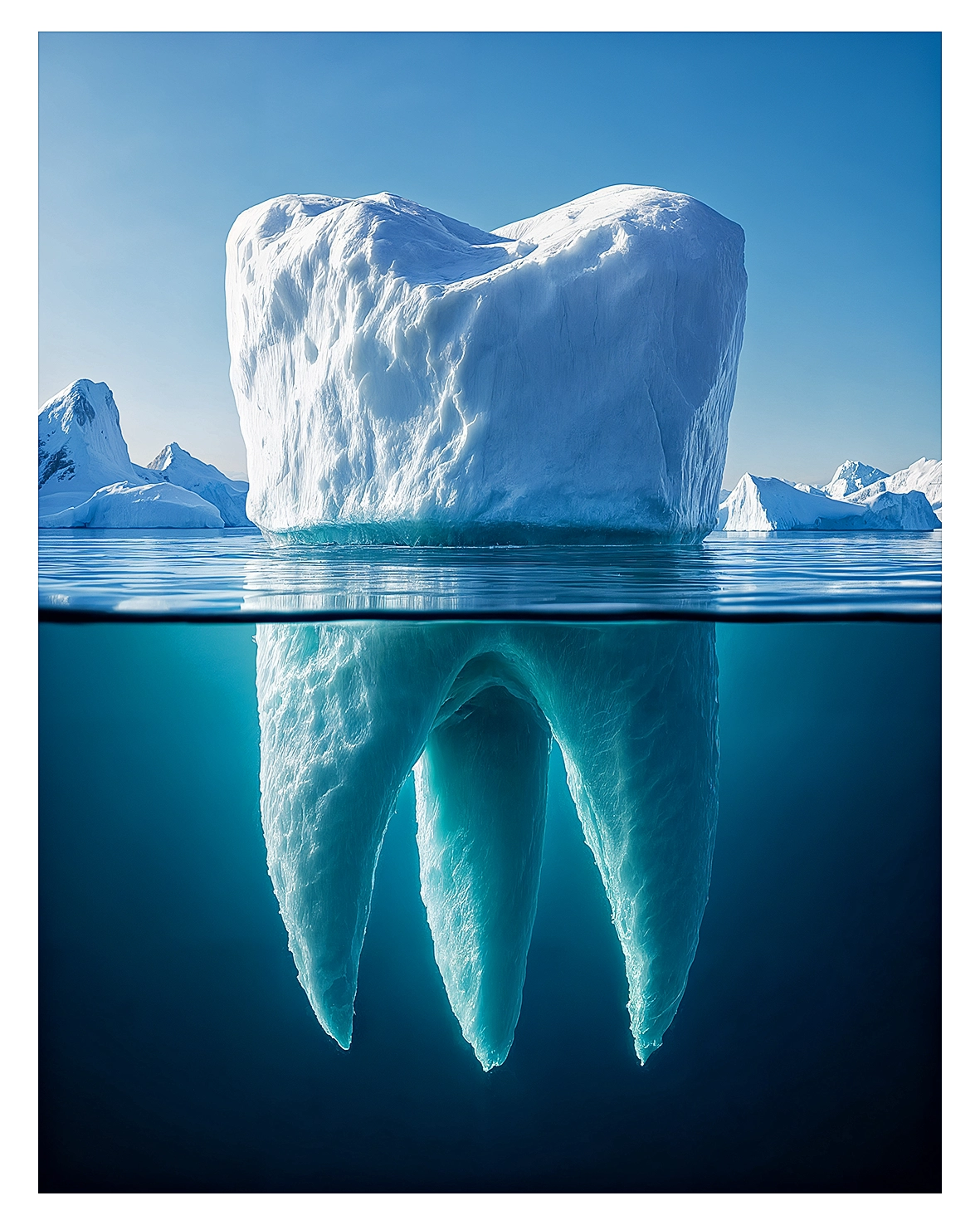 3D AI iceberg shaped like a molar in the Arctic Ocean