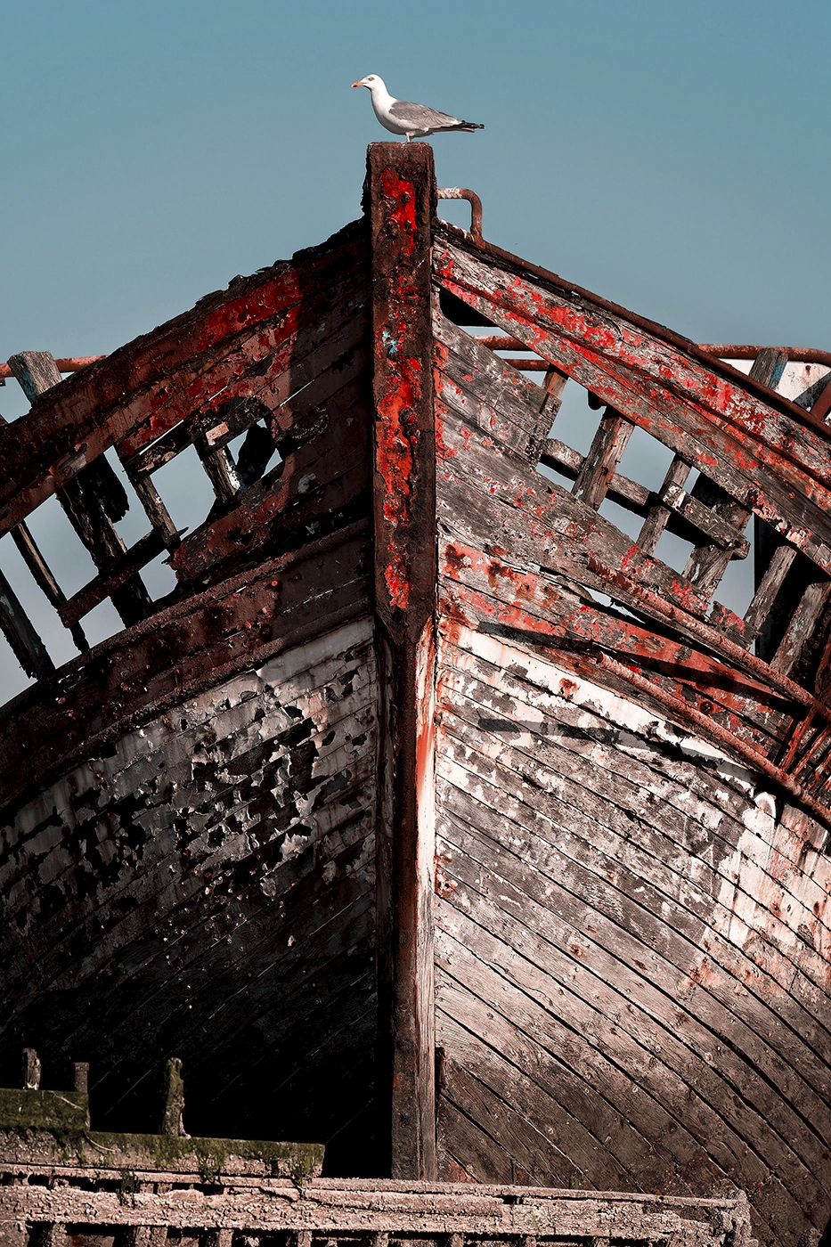 art print of a boat wreck in a graveyard